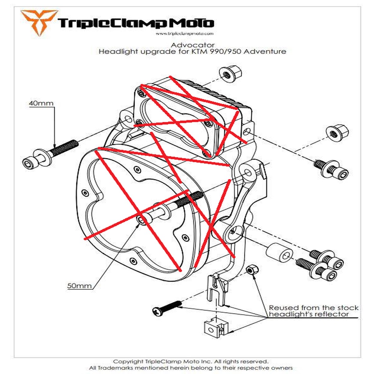 Advocator - KTM 950/990 Adventure Headlight - Hardware Kit ONLY